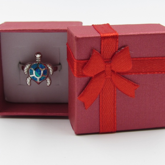 Sterling Silver Blue Opal Cute Turtle Band Ring - Picture 5 of 5